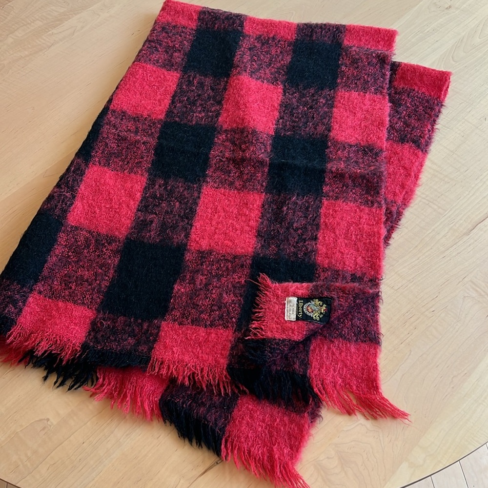 LIBERTY OF LONDON Vintage Buffalo Plaid Throw blanket Mohair Wrap